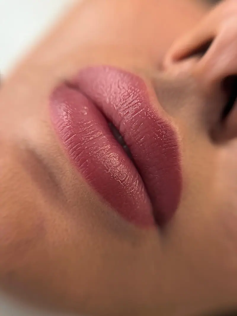 Labios con micropigmentación de acabado acuarela